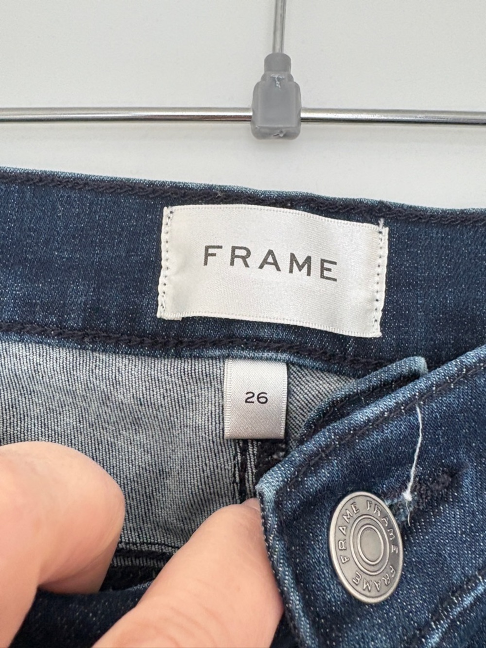 FRAME sz. 26 Women's Le High Straight Jeans Dark Wash cropped Stretch High-rise - Picture 5 of 10